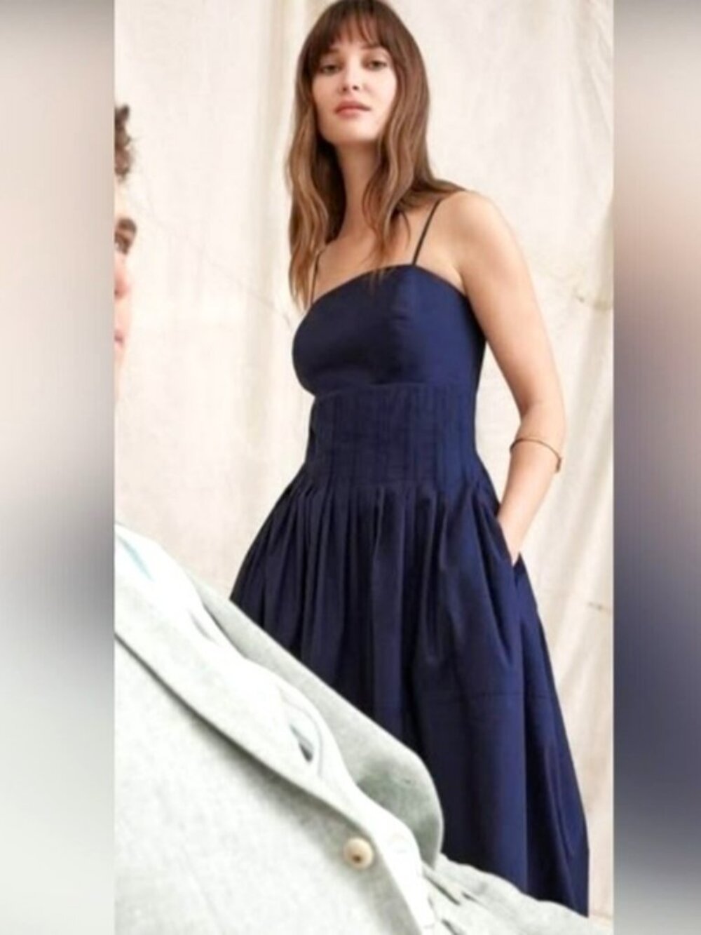 NWT Banana Republic Pleated Midi Dress Size 4 In Preppy Navy